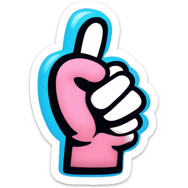 Draw a pink thumbs-up hand with black outlines and a blue glow in a pop-art style. sticker