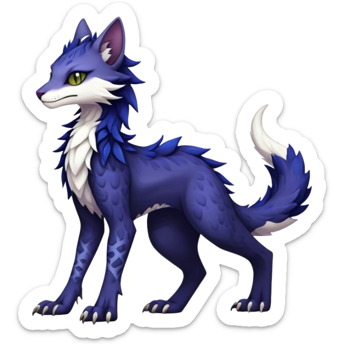 Kawaii dark edgy fantasy feline-vernid-sergal-fursona animal creature with a tufted tail full body with intricate markings  sticker