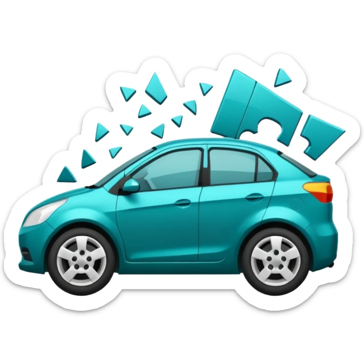 Minimalist pictogram of a car crash test, 2D icon, impact symbol, safety verification, simple vector art, [teal] on [black] background sticker