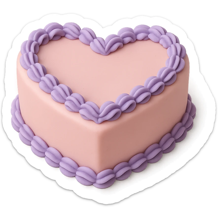 heart-shaped fondant cake with piped lavender, fondant cake art style sticker