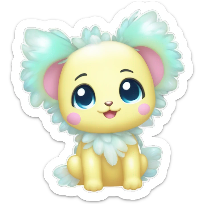 Shiny Kawaii Innocent Shy Baby Sparkly Colorful Pastel Fluffy beautiful fantasy Kawaii Ethereal Sona Fakemon-animal Full Body sticker