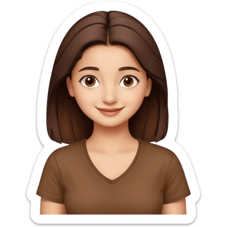 ipretty bratz emoji of alia bhatt wearing a V neck brown tshirt. She should look like Alia Bhatt sticker