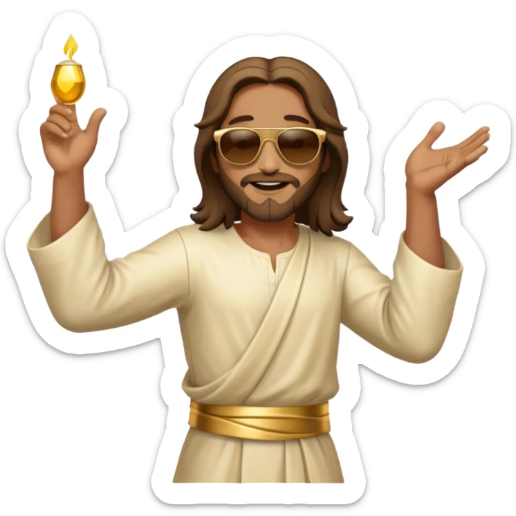 dancing figure of rejoicing Jesus with  sunglases golden  sticker
