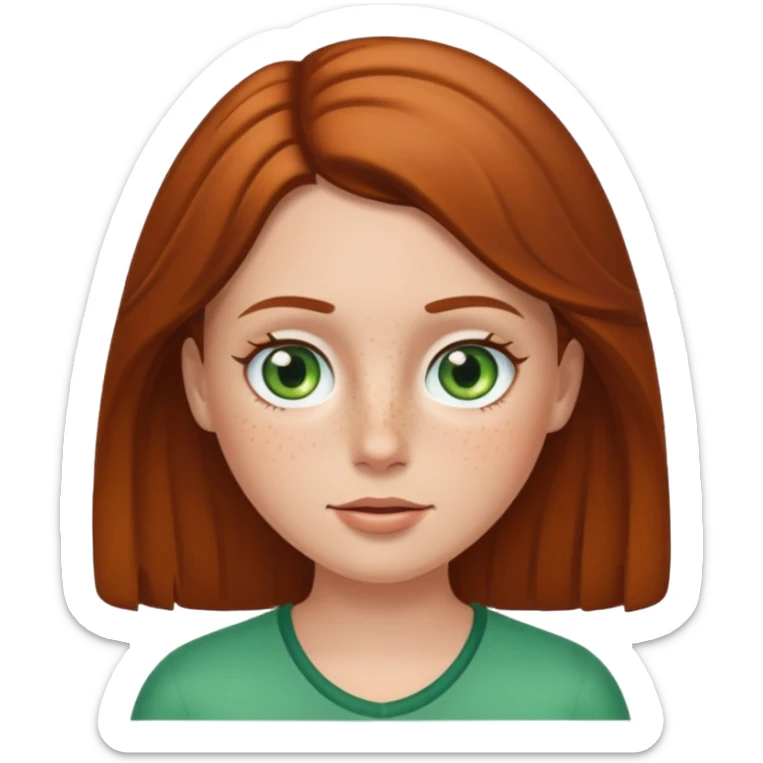 Create an emoji of a white girl with freckles, brown hair and green eyes sticker
