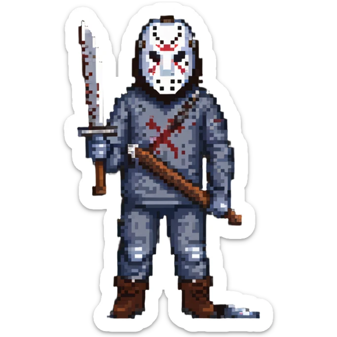 Jason Voorhees from Friday the 13th horror movies wearing a hockey mask and holding a machete sticker