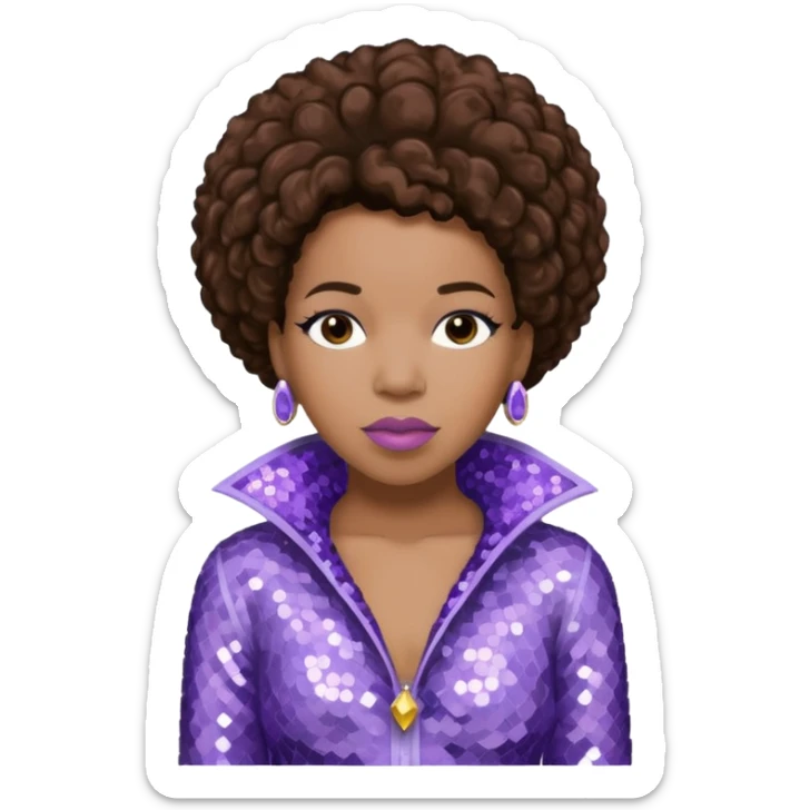 Macy Gray from Mary Mary with dark brown hair, pale lavender sequin outfit sticker