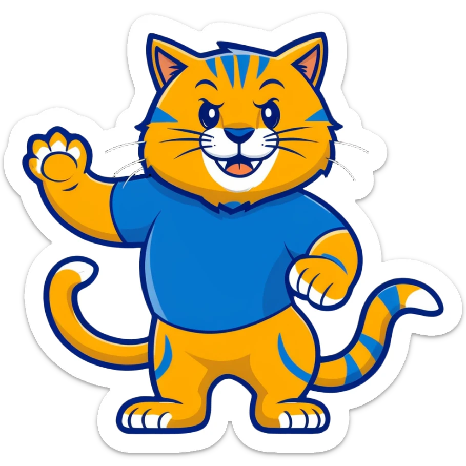 Roary the Wildcat, a friendly wildcat mascot with a big smile, blue and gold colors sticker