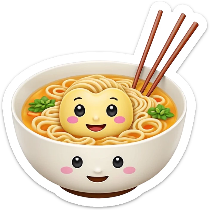 kawaii ramen with cute eyes and smile on the bowl only and 2 chopsticks ONLY sticker