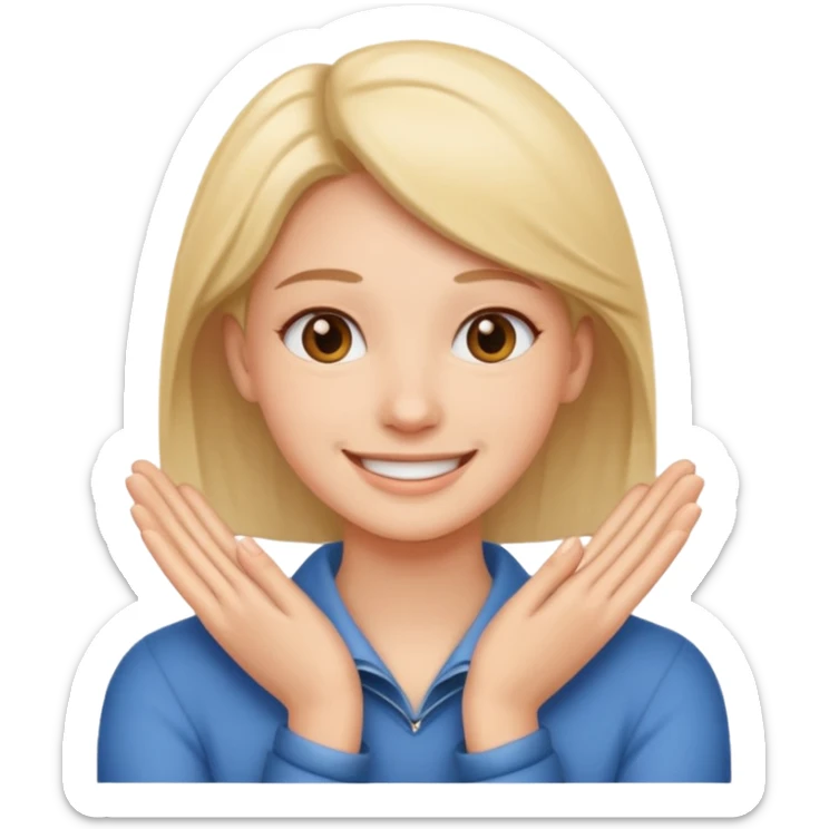 A person smiling but they have both of there hands around their neck  sticker