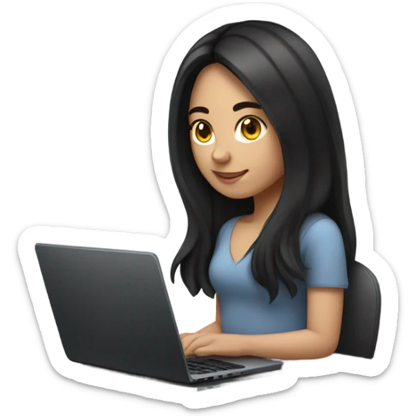 Beautifu Chilean girl, brunette, long hair, Black hair, typing on laptop sticker