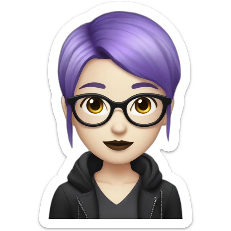 goth woman with side parted purple hair and oval glasses, pale skin sticker