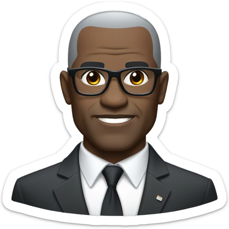 deon sanders with round face and suit and glasses and buzz cut and small eyes and over 50 small gray bearded receding hairline and small black eyes and wrinkled forehead sticker