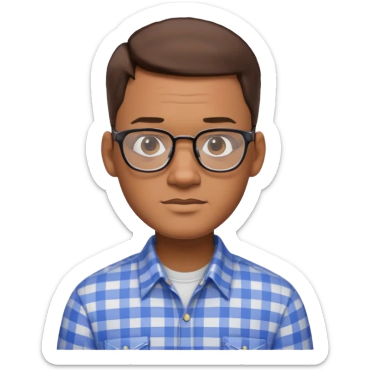emoji of a man with Will Smith's features, short brown hair, plaid shirt, elegant style, software engineer, glasses sticker