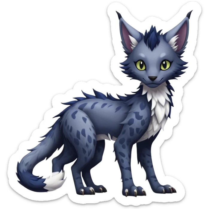 Kawaii dark edgy fantasy feline-vernid-sergal-fursona animal creature with a tufted tail full body with intricate markings.   sticker
