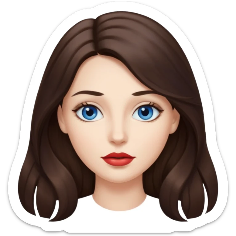 Woman with fair skin long brunette hair dark blue eyes and full lips sticker