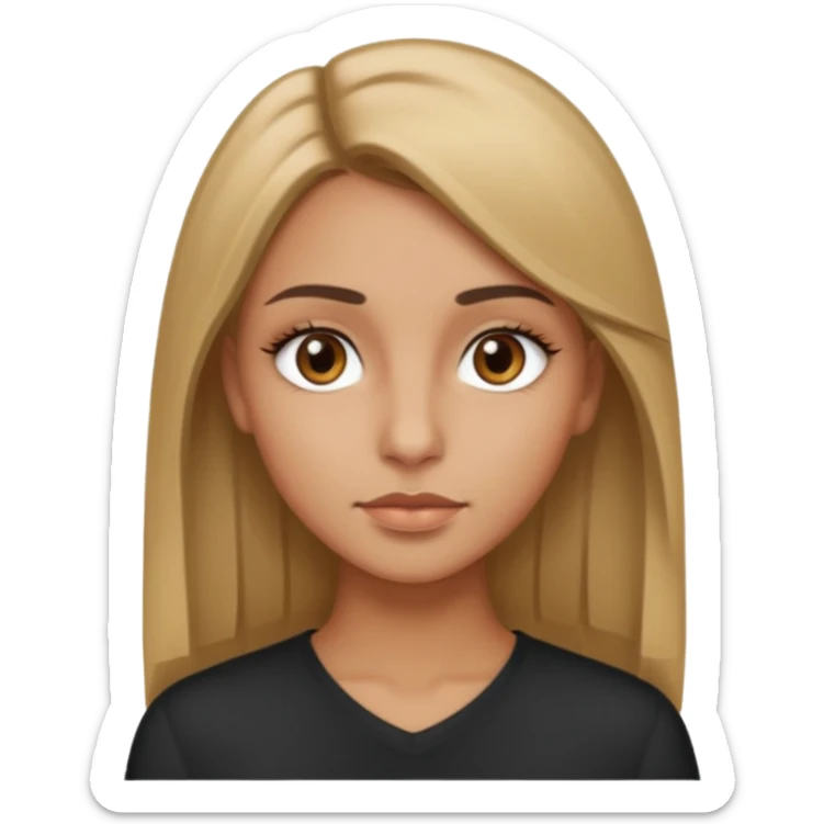 Dark blonde girl with hazel eyes small nose sleek eyebrows straight hair tanned skin tone but only slightly  sticker