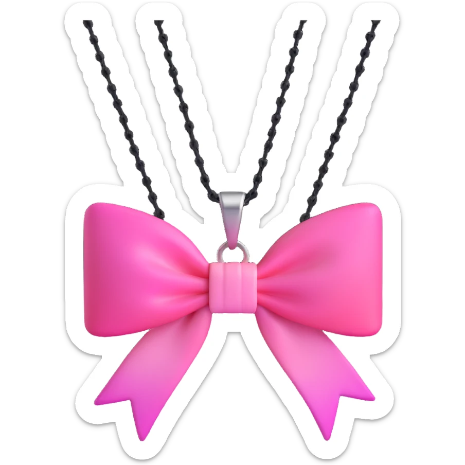 3D emoji style pink bow with gothic effect, ombre pink to black, black rose center, and silver chain details sticker