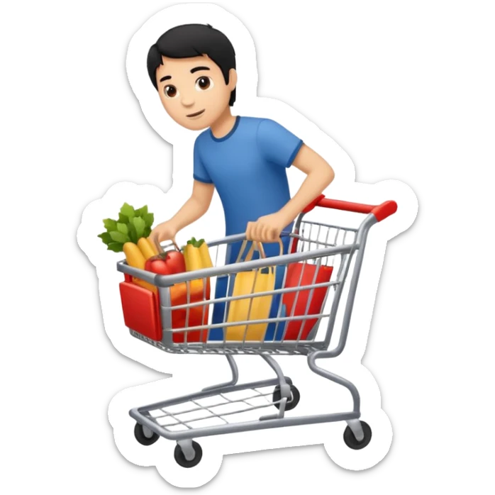 man-with-a-shopping-cart-full-body black hair light brown skin sticker