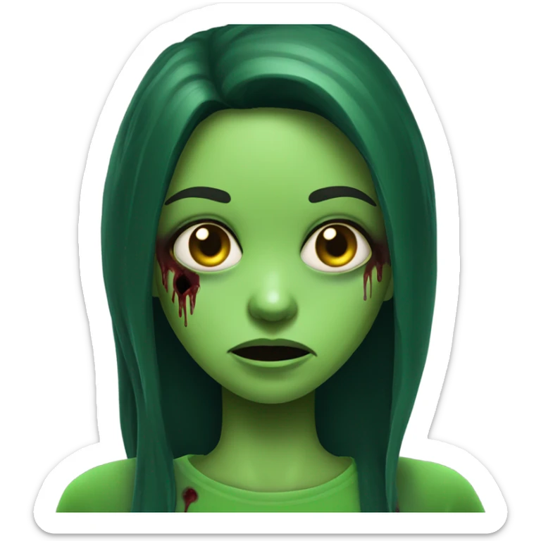 Brunette zombie girl in horror green creppy sticker