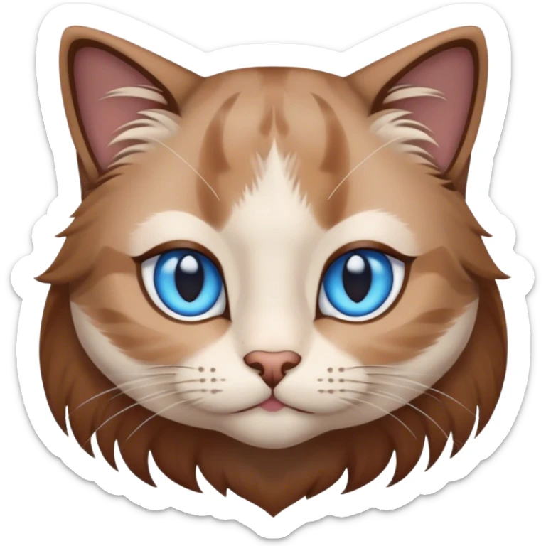 Long Hair cat, blue eyes and brown hair colour on the forehead sticker