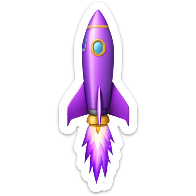 3D emoji of a rocket with purple trail launching upwards, sparkles, symbol of task in progress, clean background sticker