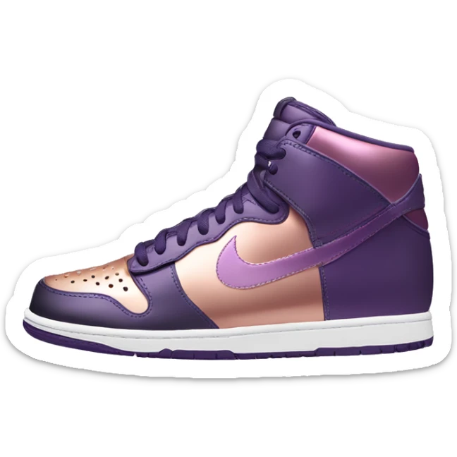 Realistic pair of metallic dark purple to rose gold ombre Nike Sneakers facing front. sticker