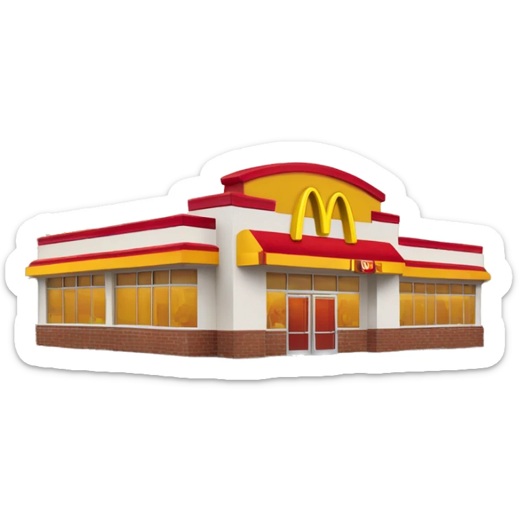 “McDonald’s store with the iconic golden arches, a red and yellow color scheme, and a simple, recognizable design that captures the essence of a fast food restaurant.” sticker
