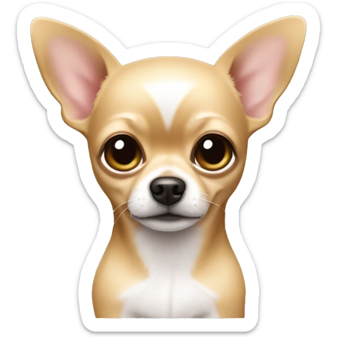 Blonde chihuahua (no white markings) with short hair and big ears holding a teddy bear sticker