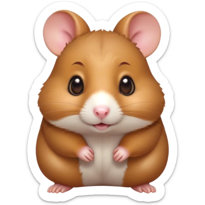 Cinematic Cute Brown Hamster Portrait Emoji, Head tilted playfully and inquisitively, featuring a glossy, rich brown coat with a delicate sheen, round, sparkling dark eyes filled with curiosity, Simplified yet irresistibly adorable features, highly detailed, glowing with a warm, friendly glow, high shine, affectionate and lively, stylized with a touch of whimsy, bright and endearing, soft glowing outline, capturing the essence of a mischievous yet loving hamster, so playful it feels like it could dash out of the screen and into your arms! sticker