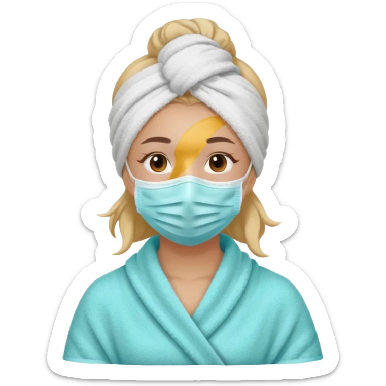 Face cleanser girl with mask and towel on her hair sticker