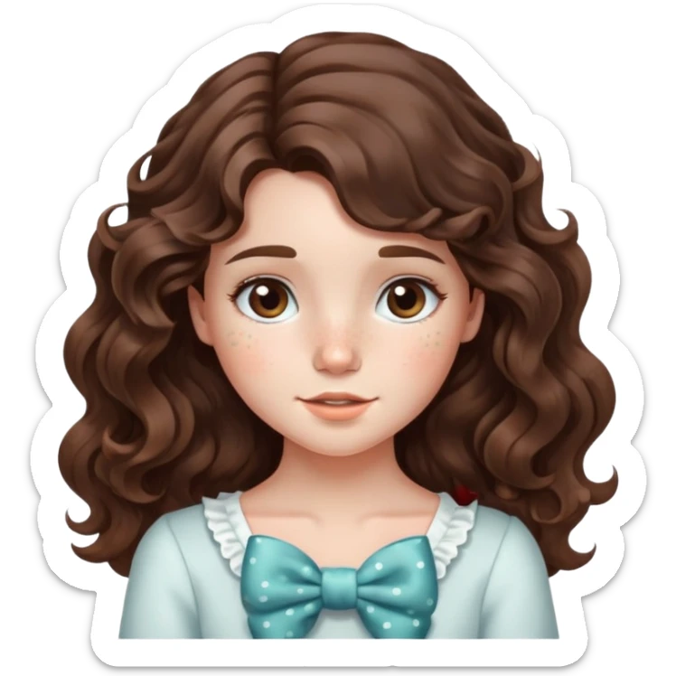 Brunette girl con pelo ondulado pecas y con un moño cute sticker