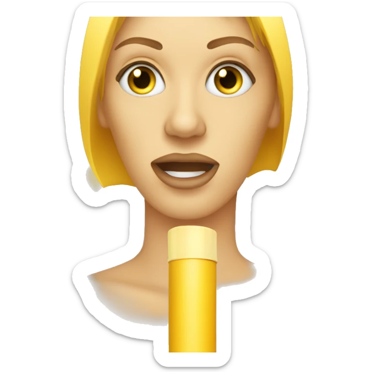 a yellow cylinder shaped female whistle with long hair and eyes with eyelashes blowing steam from her mouth sticker