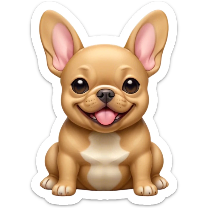Cinematic Cute Yawning Fawn French Bulldog Portrait Emoji, Head tilted slightly with a dramatic, wide-open yawn, showcasing a sleek fawn coat with a refined texture, floppy ears slightly drooping, round dark eyes barely open in drowsy contentment, Simplified yet irresistibly adorable features, highly detailed, glowing with a soft, cozy glow, high shine, relaxed yet expressive, stylized with a touch of whimsy, bright and endearing, soft glowing outline, capturing the essence of a sleepy yet affectionate companion, so drowsy it feels like it could stretch out of the screen and curl up for a nap! sticker