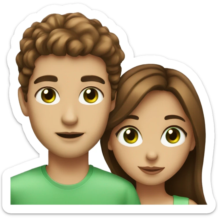Girl with brown hair and hazel eyes kissing guy with brown hair and green eyes  sticker