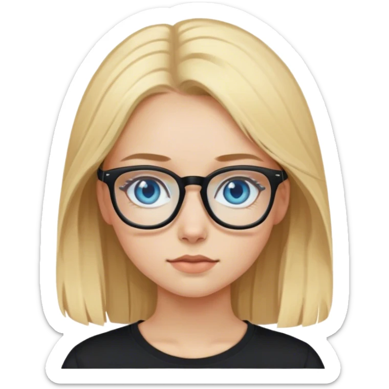 Blonde hair girl with blue eyes and glasses wearing a long sleeve black t shirt sticker