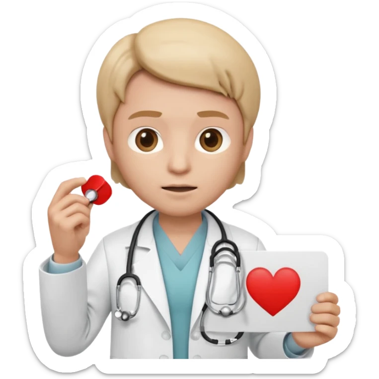 3D memoji doctor holding a small blank white sign in one hand (no text on sign), serious warning facial expression, medical coat, stethoscope, centered composition, PNG, transparent background sticker