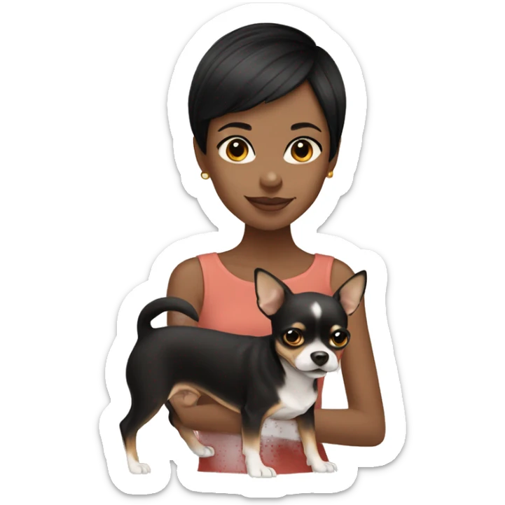 Black short hair girl with golden short hair chihuahua  sticker