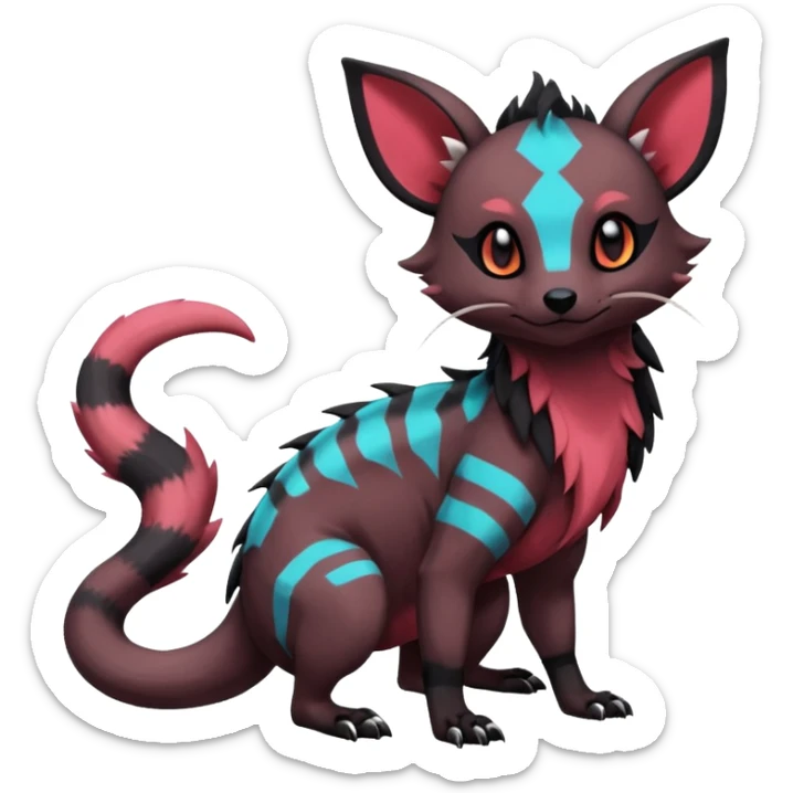 Rare exotic cute epic aesthetic gothic colorful Salandit-Eevee-Civet-species-Fakemon-hybrid-creature, with markings, full body sticker