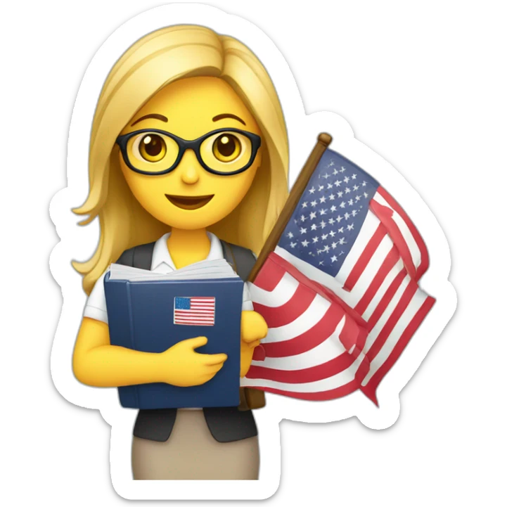 English teacher female with English book and flag usa sticker