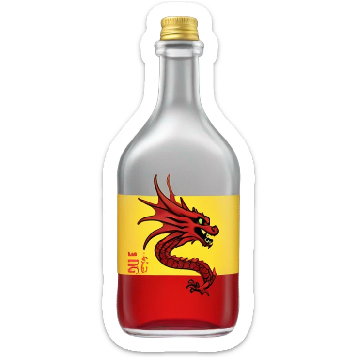 clear alcohol bottle with yellow dragon on a black and red label that says “RUMPZ”  sticker
