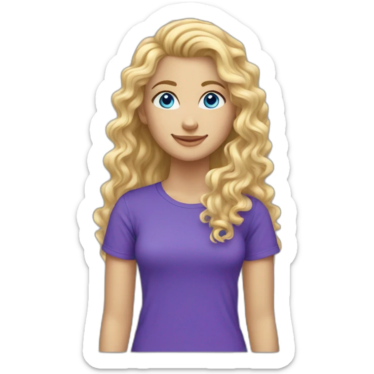 caucasian curly blonde long haired blue eyes woman purple t-shirt sticker