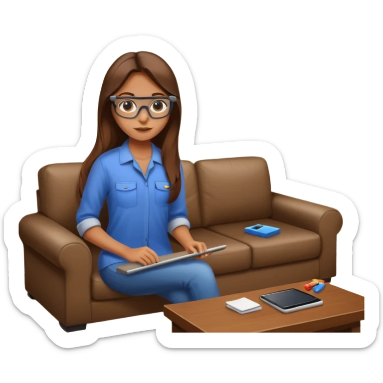 beautiful girl with long brown hair constructing new lounge room area with flat screen tv and couch sticker