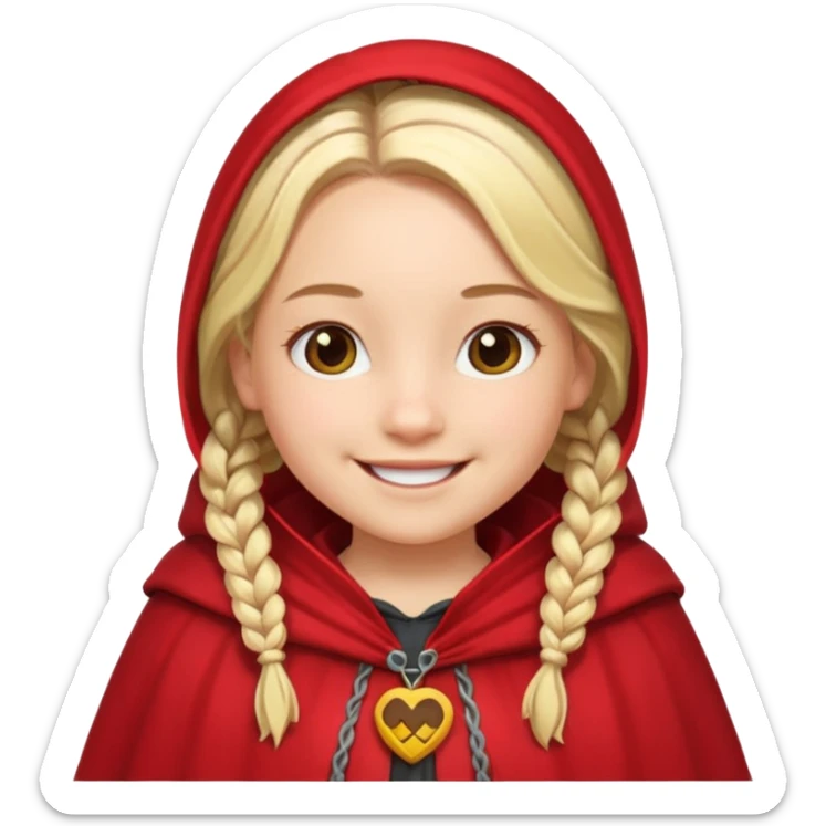 blonde braids hair kid girl, white skin, fat, wear red cloak sticker