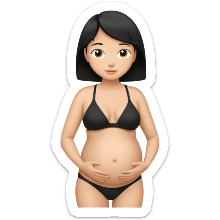 pregnant man with short black hair in a bikini holding his belly  sticker
