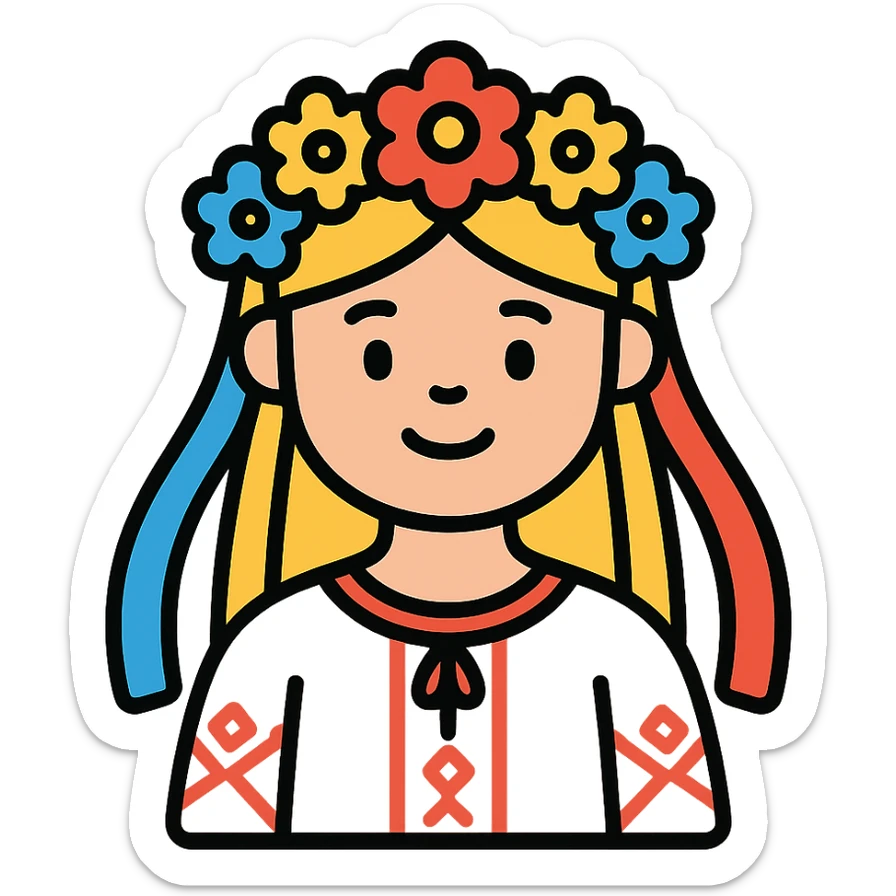 Ukrainian girl in a wreath and embroidered shirt sticker