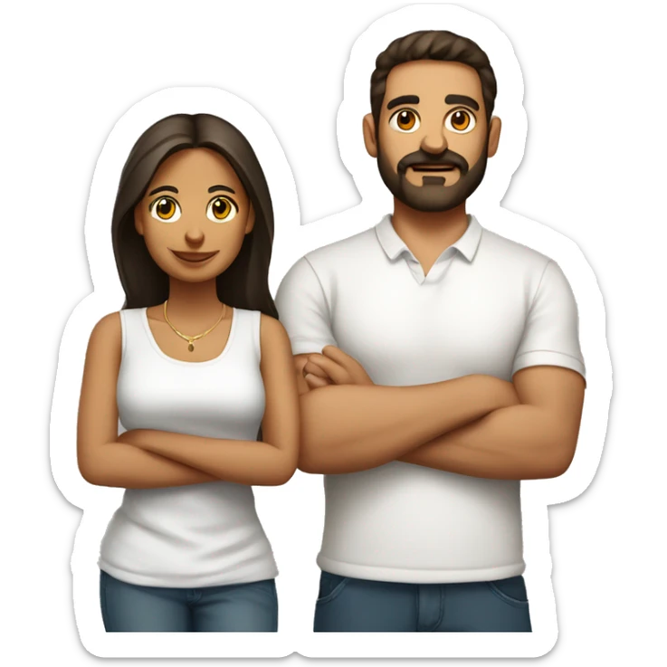Latin girl with hoops and her Italian husband with facial hair white shirts sticker