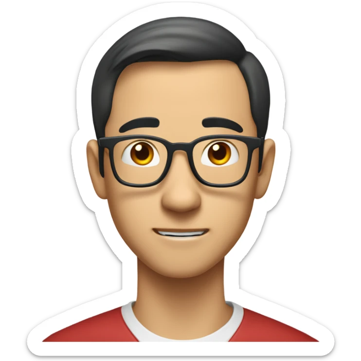  a 35-year old, male, balding Asian graduate student, glasses, inquisitive, goofy, scratching the back of his head in confusion,  sticker