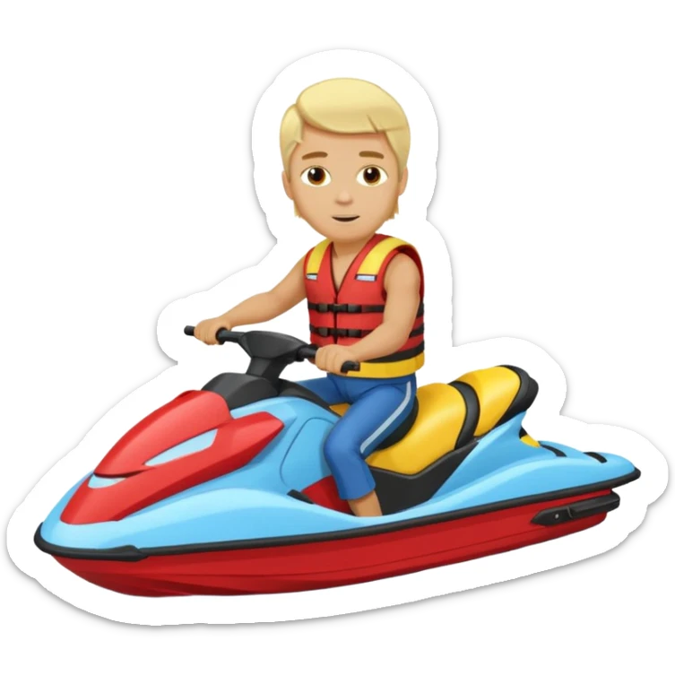 Jek Ski emoji youcan see the jetski with the Man on the Jek Ski blone hair Red lifevest, JekSki is BXW720 light blue yellow sticker
