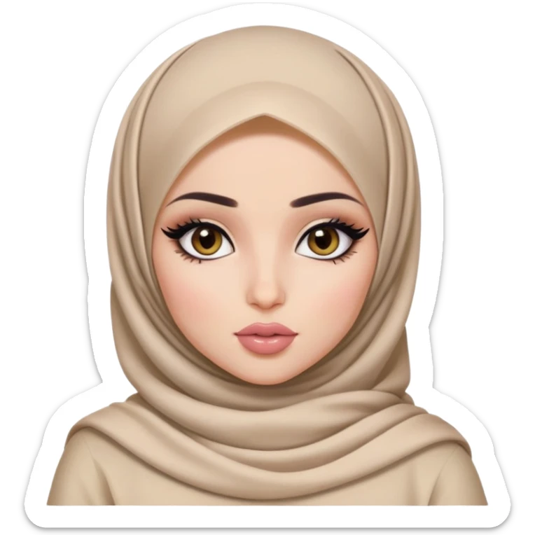 hijabi, pretty lips, clothes, pale skin,  hazel eyes, pretty bratz baddie, black eyeliner sticker