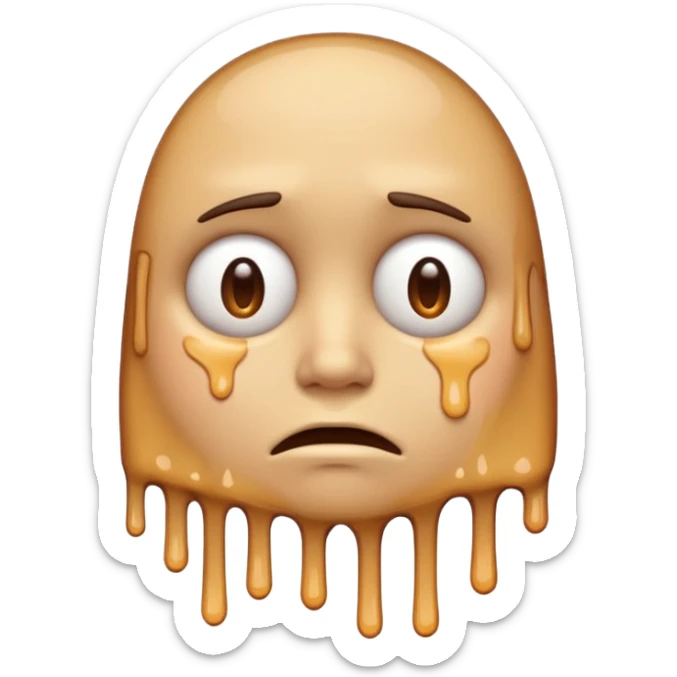 If you are familiar with the Melting Face Emoji, please, generate an emoji with that same face but sad. I don't want the face to be smiling, but sad. Also, the face should be leaning against a wall sticker